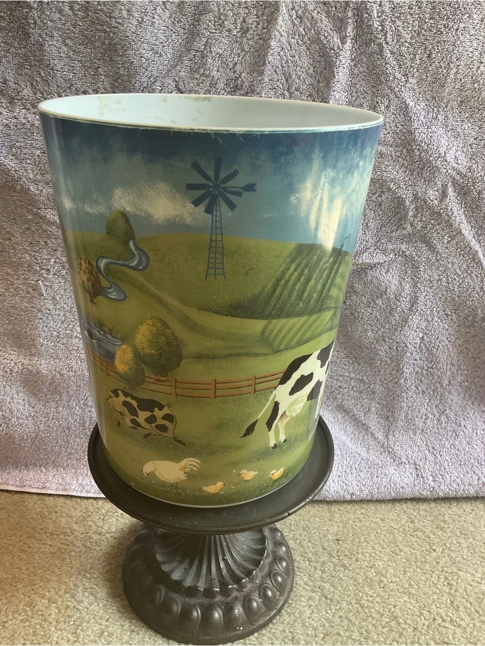 Farmhouse Scene Decorative Wastebasket - Blue/Green